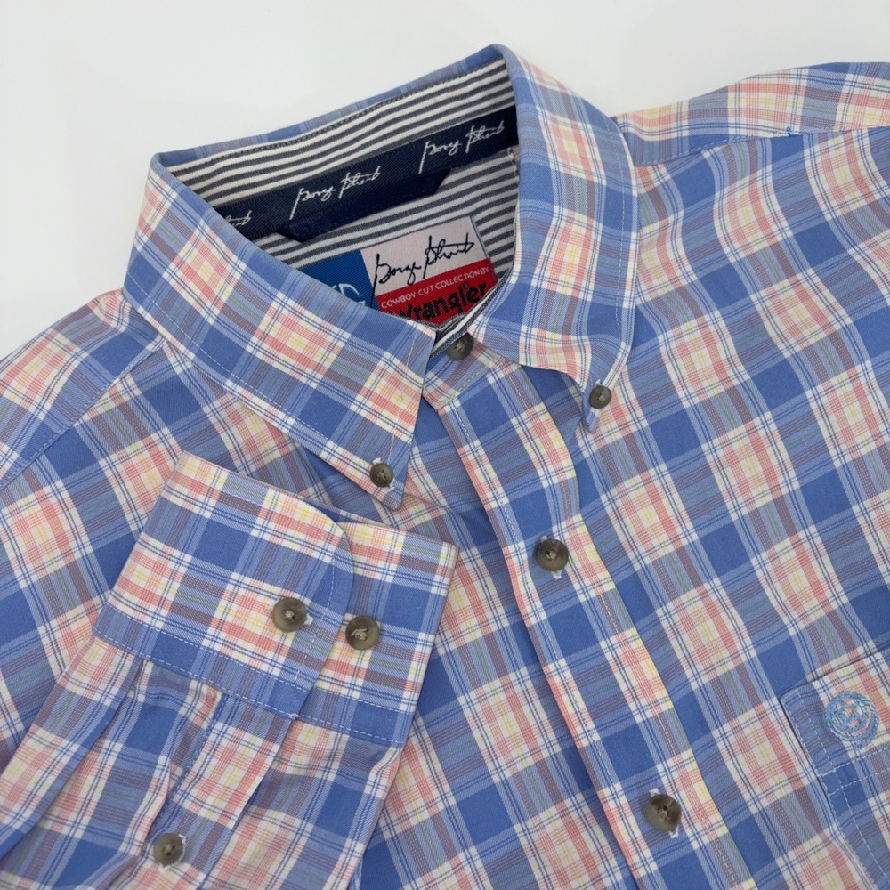 Wrangler George Strait Cowboy Cut Shirt Mens XL Blue‎ Pink Plaid Cotton